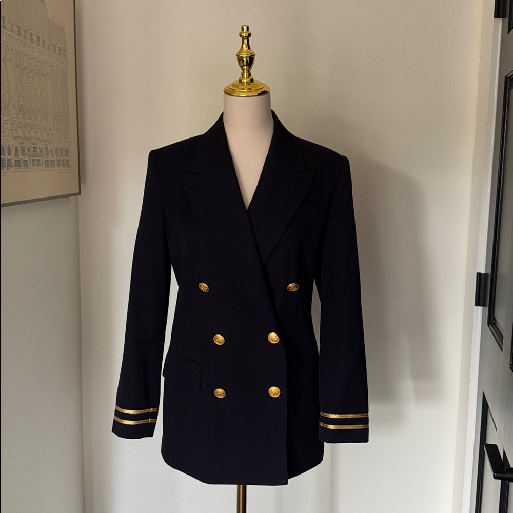 Talbots Classic Navy Blazer with Gold Accents